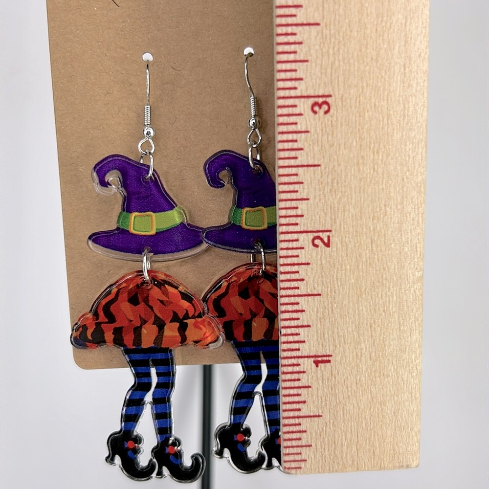 Chic Witch Leg Dangle Acrylic Earrings - Double-Sided Fashion Jewelry - Picture 2 of 3